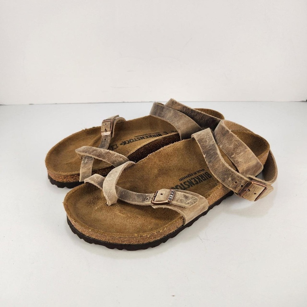 Birkenstock Yara Sandals Women's L8 M6 Brown Leather Ankle Strap Toe Loop